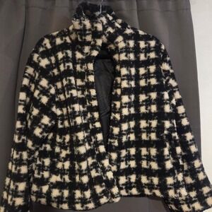 Vici Plaid Sherpa Fleece Jacket, Women's Extra Small Coat, Black & White